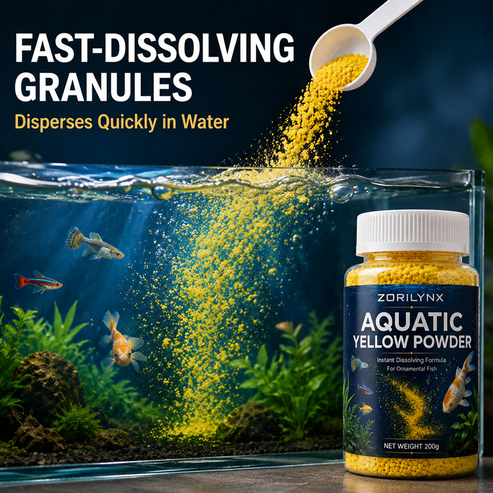 Aquarium Fish Yellow - Pó Amarelo Aquático de Dissolução Instantânea,